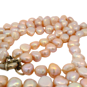 A Three Row Pink Freshwater Pear Necklace